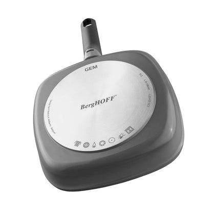 BergHOFF Gem Square Grill Pan with Detachable Handle, 28 cm - Grey